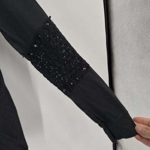 Affliction Women’s Studded Thermal LS T Shirt Cut Out Skeleton Headdress Small - Picture 7 of 8